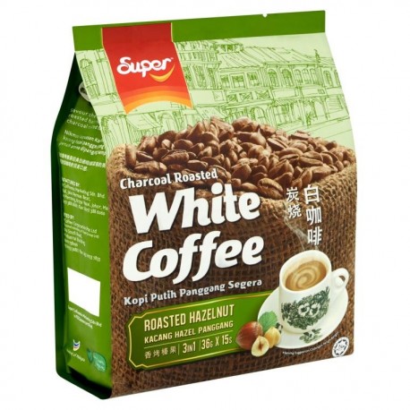 SUPER Charcoal Roasted 3n1 White Coffee 36gx15s - Hazelnut