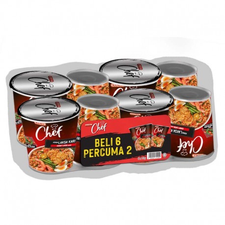 Mamee Chef Cup Instant Noodles 8x72g (6+2 Promo Pack) - Curry Laksa
