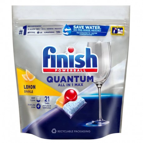 Finish Quantum Lemon PowerBall Automatic Dishwasher Cleaning Tablets 21s