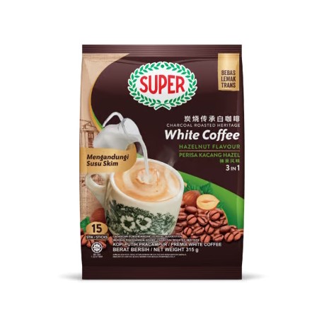 SUPER Charcoal Roasted 3in1 White Coffee 21gx15s - Hazelnut