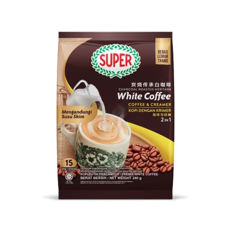 SUPER Charcoal Roasted 2in1 White Coffee 16gx15s - Coffee & Creamer